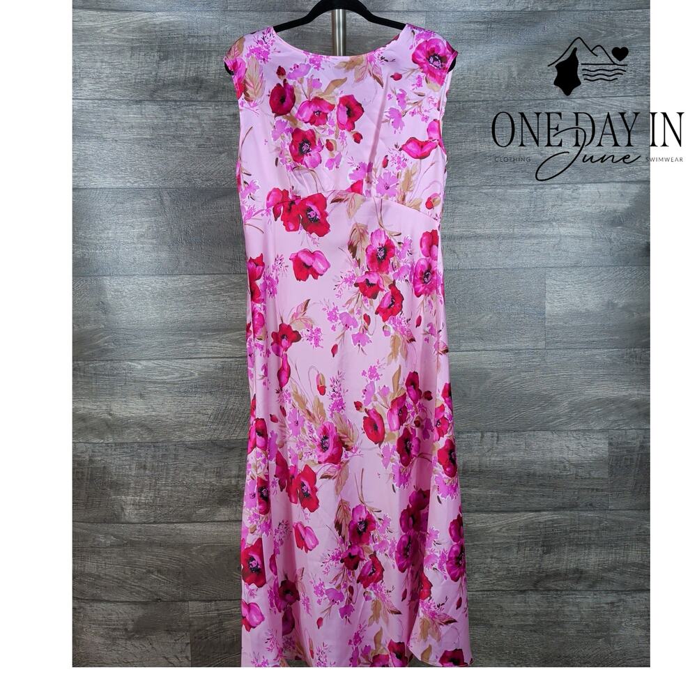 Talbots Watercolor Floral Fit & Flare Midi Dress Pink Red NWT Size 12